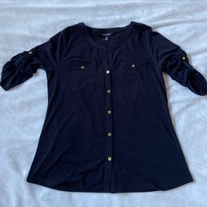Navy blue button up blouse
